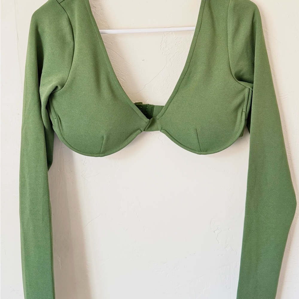 Green Fitted Crop Bodysuit with Bustier Style